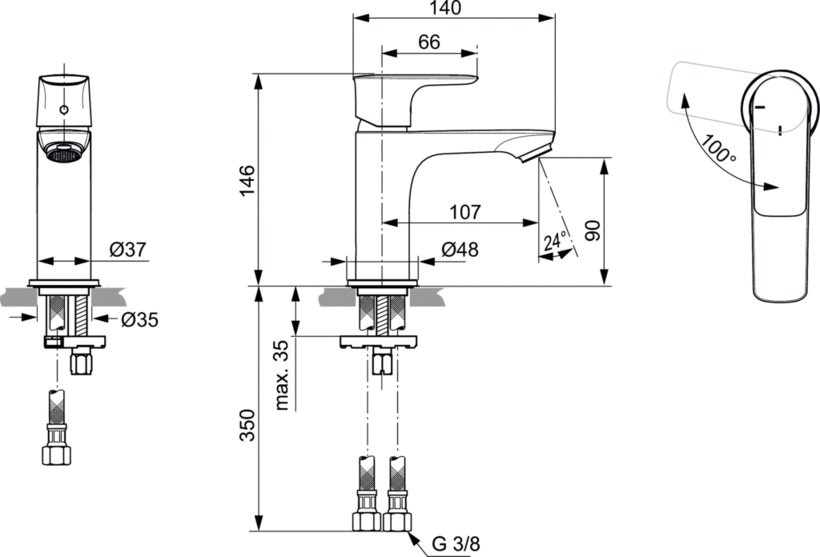 Хромирана батерия за мивка Connect AIR COLDSTART (1)